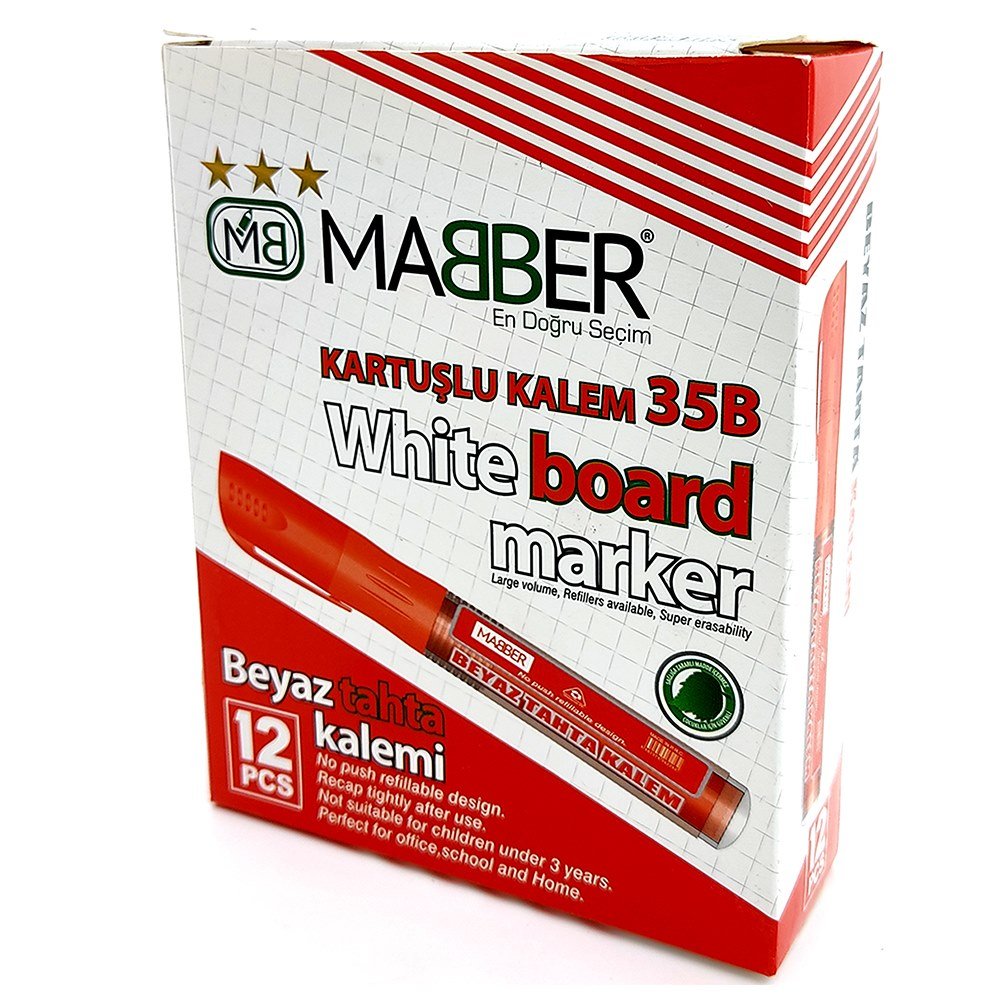 Mabber kartuşlu kırmızı tahta kalemi̇ 12 li̇-Set
