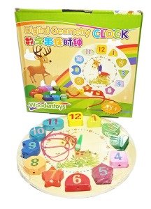Ahşap Geometri ipli Saat Oyuncak