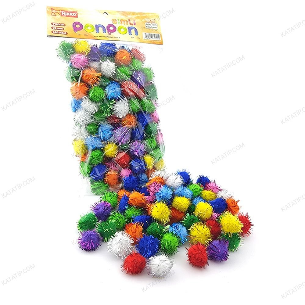 Mikro Ponpon 20mm 100'lü Simli Renkli
